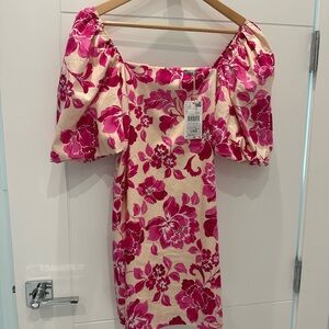 Mango Floral Mini Dress in Pink and Cream